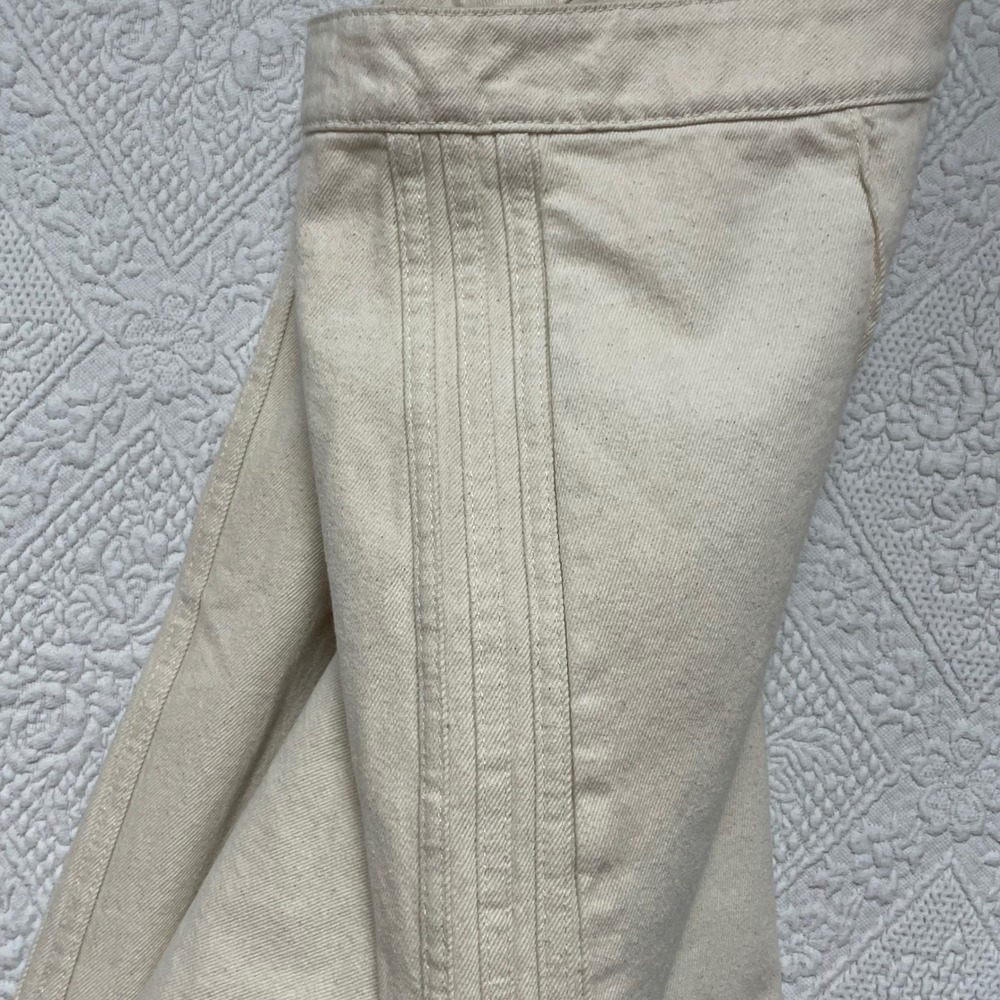 NWT Adidas Originals Natural Cotton Wide Leg Pants 36 cream 3-Stripe Jeans - Picture 6 of 7